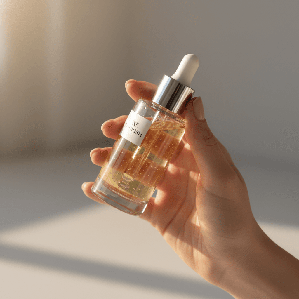 Skincare product held in natural light